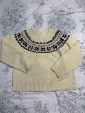 OAK + FORT Cream Fair Isle Yoke Crewneck Sweater